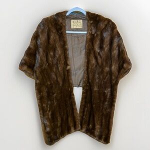Vintage Mink Stole Womens Real Fur Brown Cape Shawl Old Money Shoulder Coat USA